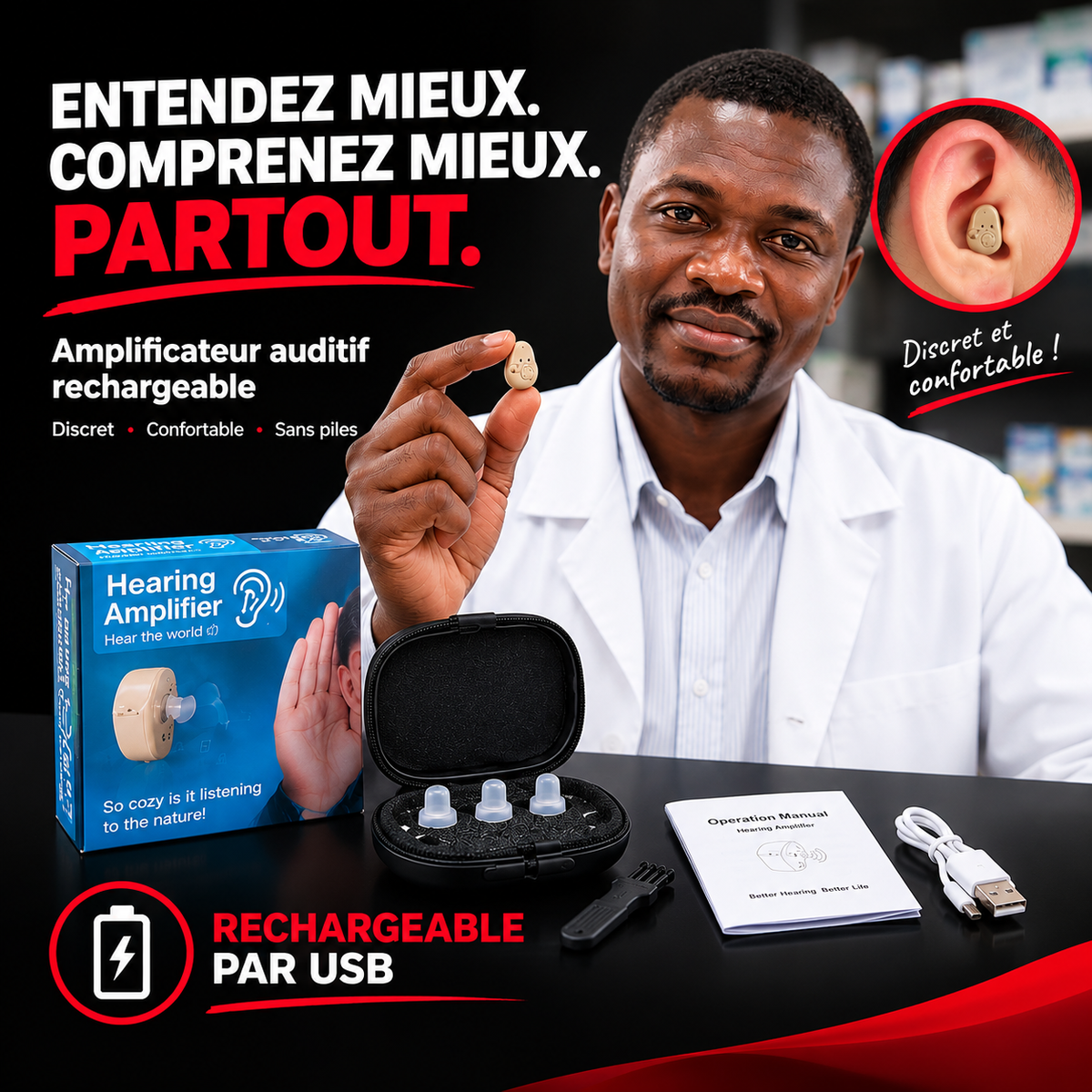 Appareil auditif médical rechargeable